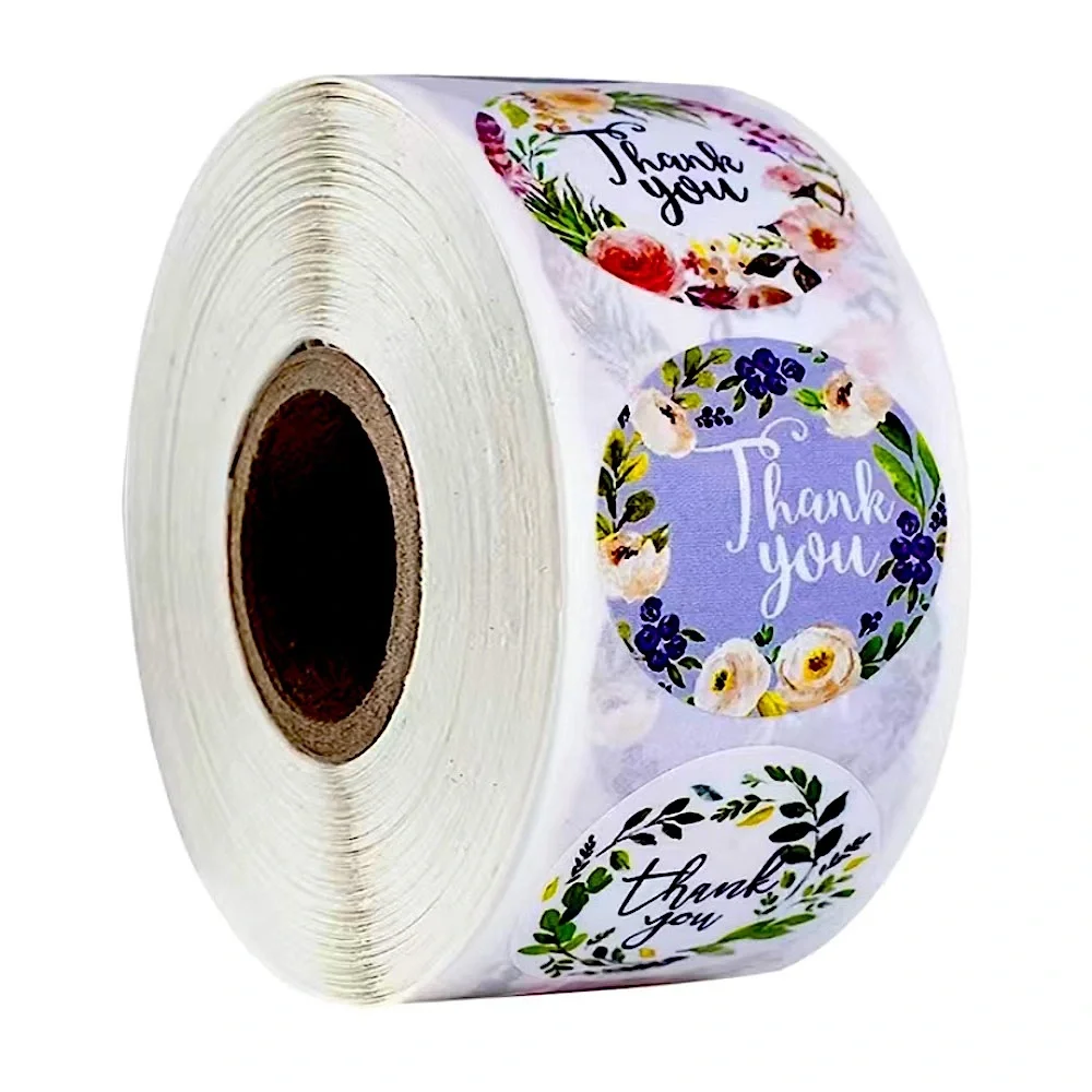 New rolls of 1000 total floral thank you stickers